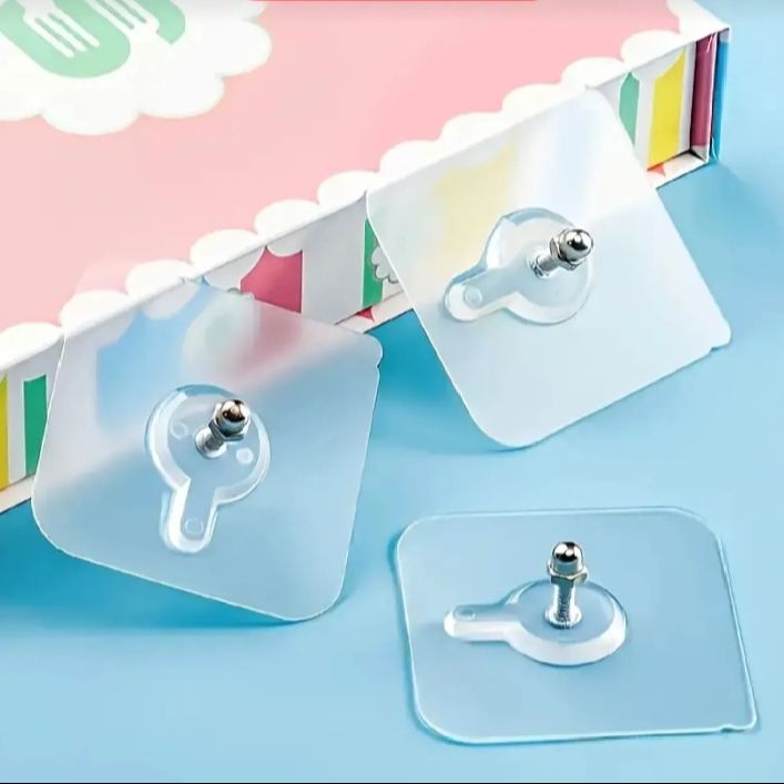 Pack of 1 2 4 5 10 20 PCs Self Adhesive Screw Hook Stickers Heavy Duty Drill and nail free Sticky Suction Cup Wall Hanging Hooks Transparent Punch free no starch Strong Ceiling Hanger Hook Stickers Self Adhesive Hook self adhesive hook