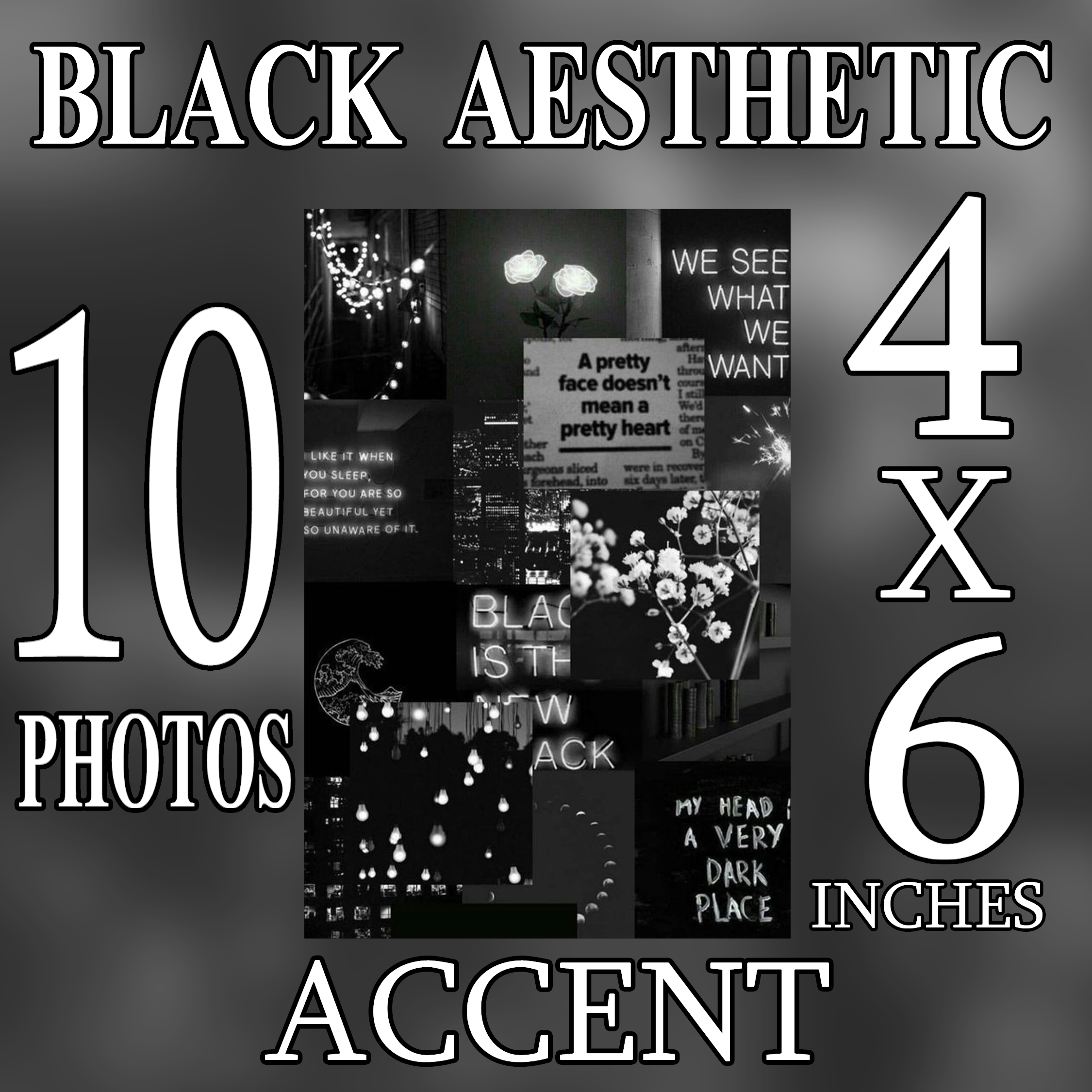 Customize 10 Black Theme Aesthetic Wall Photo Collage Cards 4x6'' For Wall Decorate