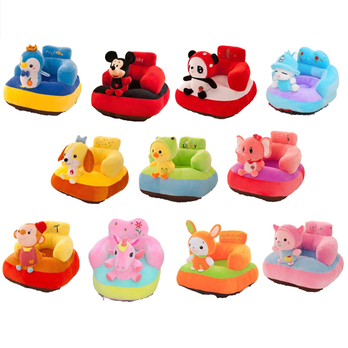 Baby Padded Sofa Booster Seat Cartoon Character Stuffed Toy Learning to Sit