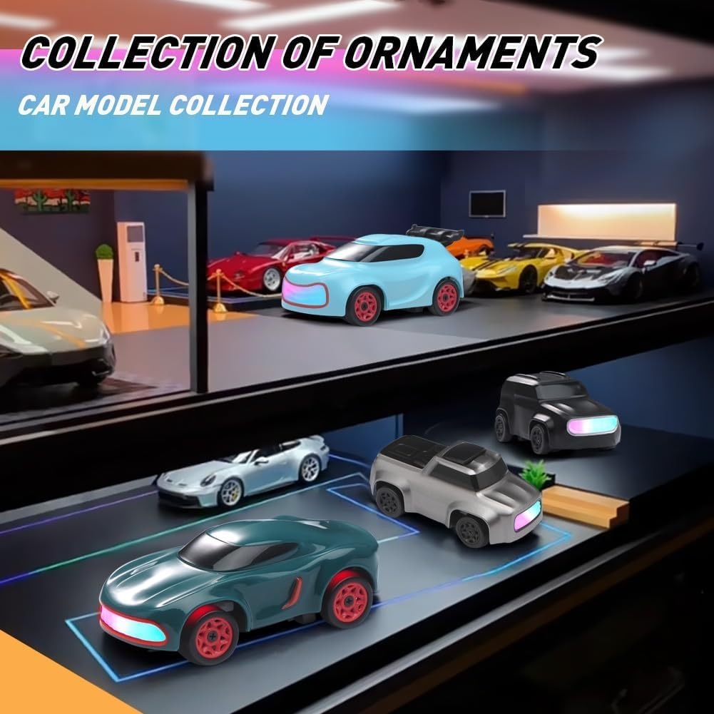 Lighting Mini Desktop Drift RC Car 1/64 Scale 4WD | LED Remote Control Drift Car | Rechargeable Mini RC Racing Car Toy for Kids & Adults