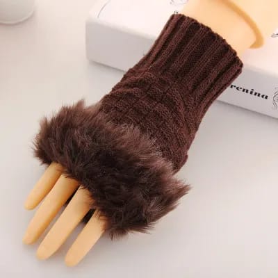 Fashion Women Faux Rabbit Fur Hand Wrist Warmer Winter Fingerless Knitted Gloves