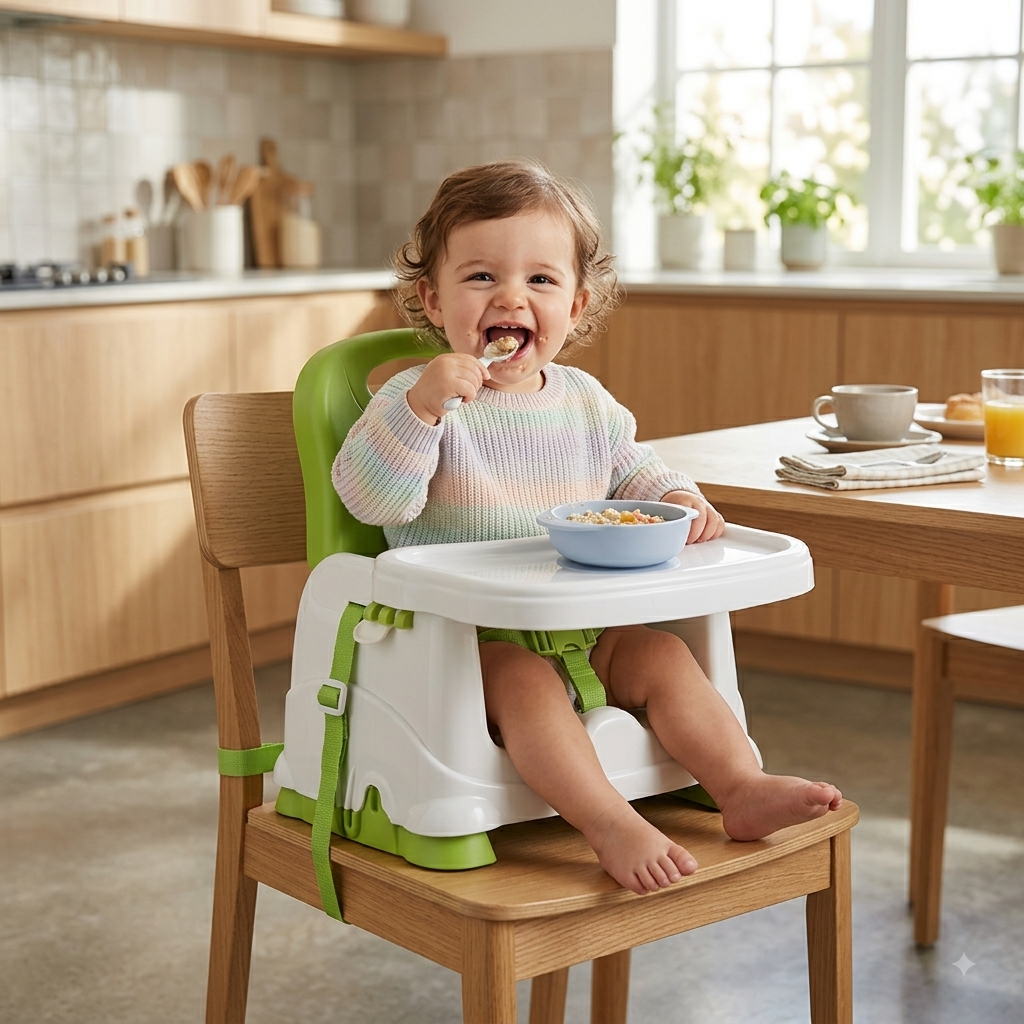 2-in-1 Baby High Chair – Foldable & Portable Feeding Chair for Kids with Adjustable Tray, Double Straps for Safety, Comfortable & Easy to Clean Booster Seat