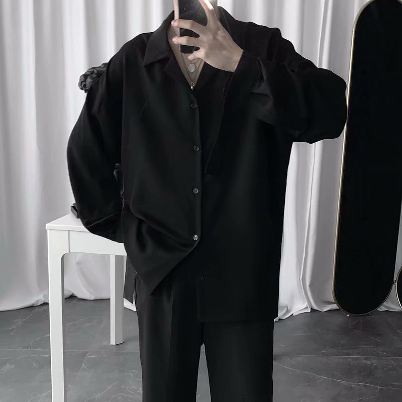 Fashion Black Shirt Long-Sleeved Shirt 