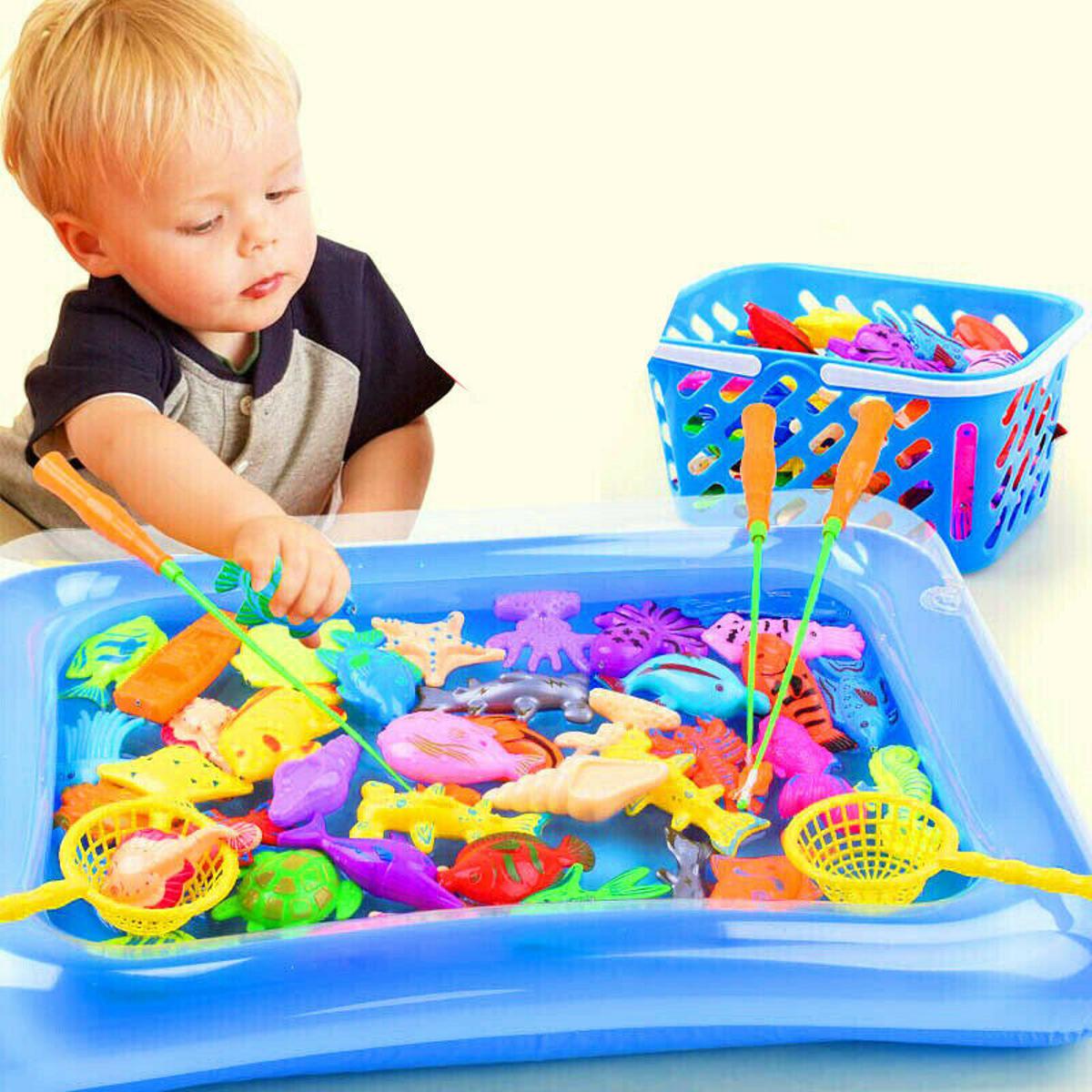 14pcs Set Magnetic Fishing Toys Child Kids 3D Fish Baby Bath Toy  interactive Rod