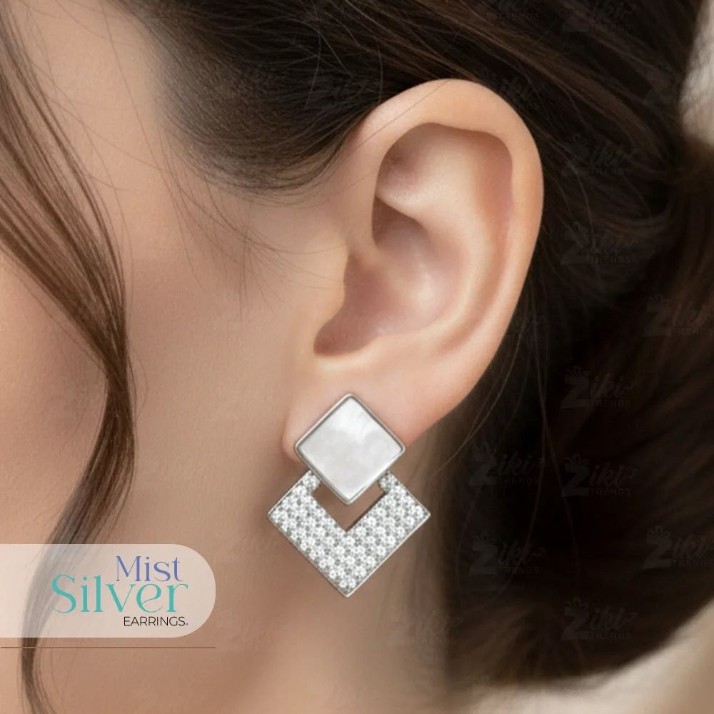 Mist Silver Earrings for Girls – Modern & Stylish Design | Silver Drop Earrings – Trendy Fashion Jewellery for Women