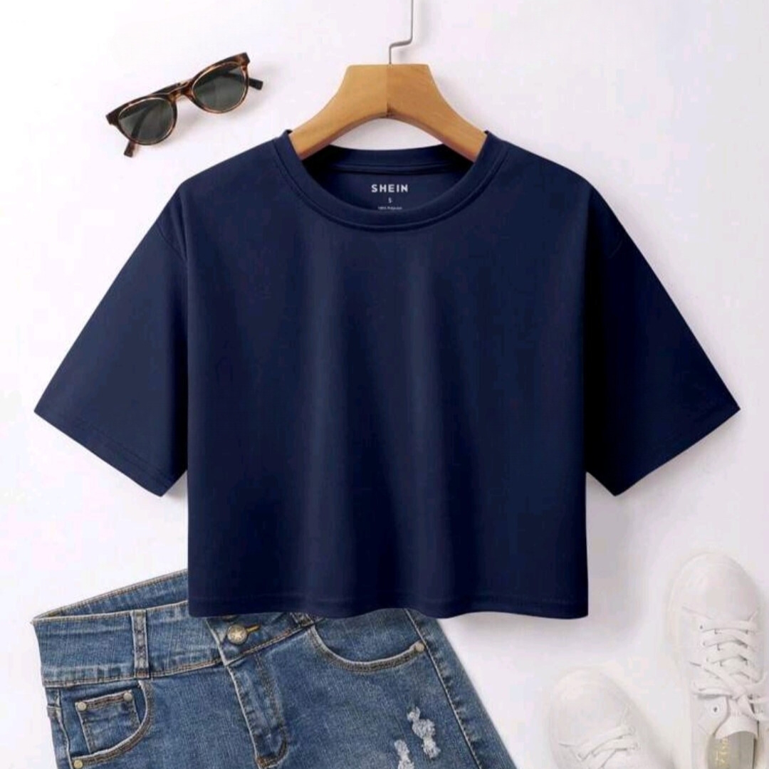 Plain Crop Tops Summer Round Neck Half Sleeves Gym Casual Printed Crop Tops For Girls Women And Ladies
