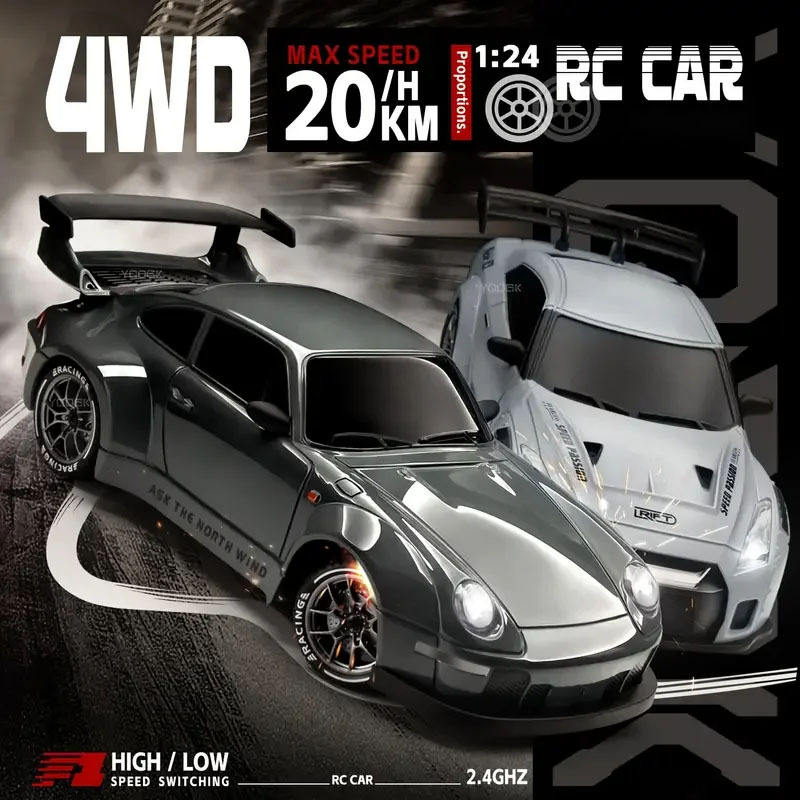 KIDDO KASTLE -  Remote Control Speed Racing 1:24 RC Nissan GTR Drift Car | 2.4GHz 4WD 20KM/H High-Speed Remote Control Racing Car with LED Lights, Music, USB Rechargeable Battery & Replaceable Drift Tires Competition Race Car Toy For Kids | Assorted COLOR