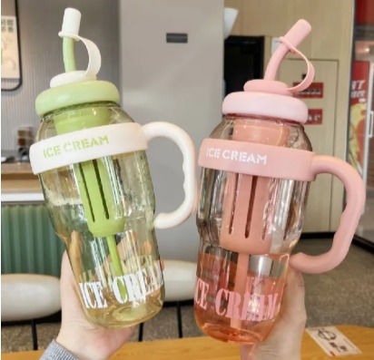 1300ML Large Capacity Detox Water Bottle with Straw for Girls Leakproof Plastic Sports & Gym Mug Cute Portable Tumbler for Summer, Travel, Fitness, Kids & Milk Tea