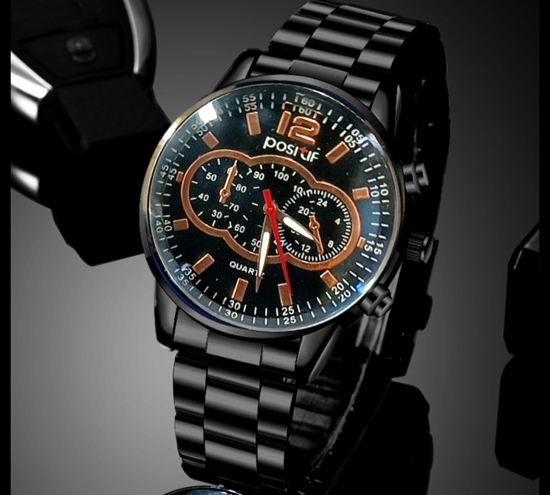 Pack of 4 Watch Set for Men Stainless Steel Fashion Watch, Bracelet, Ring and Locket Casual Business Style Black