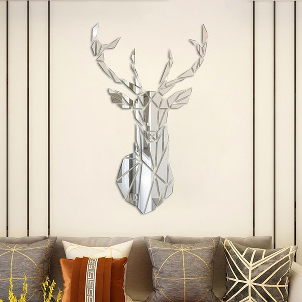 1 Set Deer Head 3D Mirror Wall Sticker Acrylic Mirror Sticker Mural