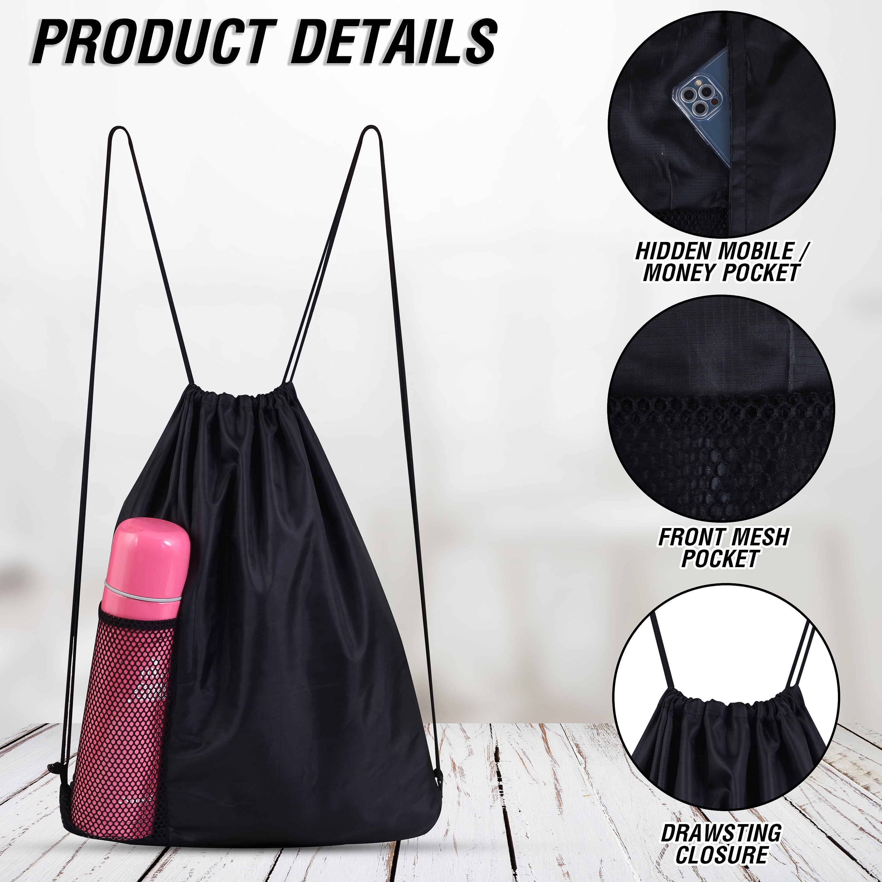 Drawstring Bags White Swim Sport Sack PE Bags Water Proof Drawstring Gym Bags for Kids Adults with Outside Zipper and Mesh Pocket String Swimming Sports Bag for School, Sports, Swimming, Gym, Travel  The Anatomy of the Drawstring Bag  The M