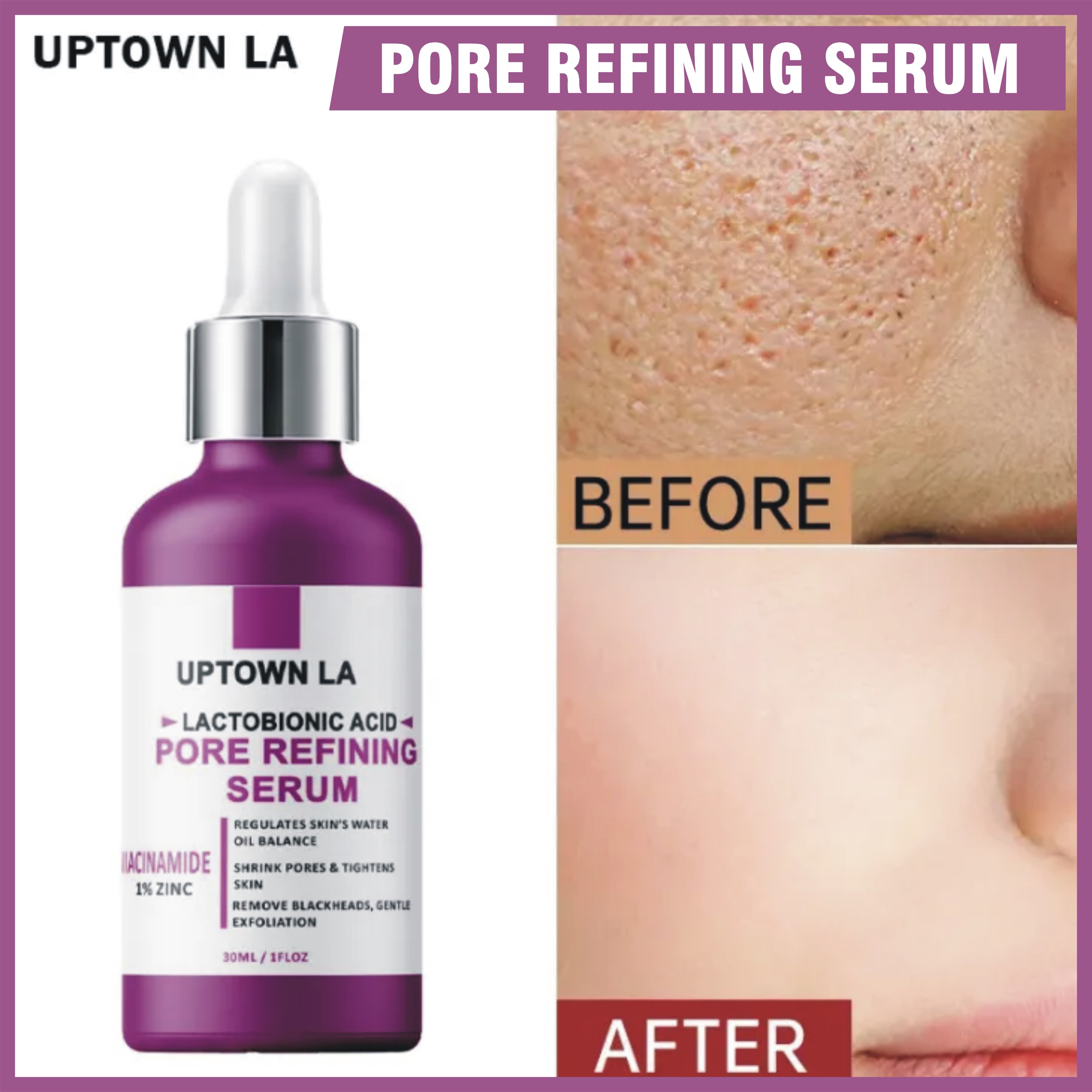 UPTOWN LA PORE REFINING Serum with lactobionic acid and Niacinamide For shrinking pores For all skin types 30 ML