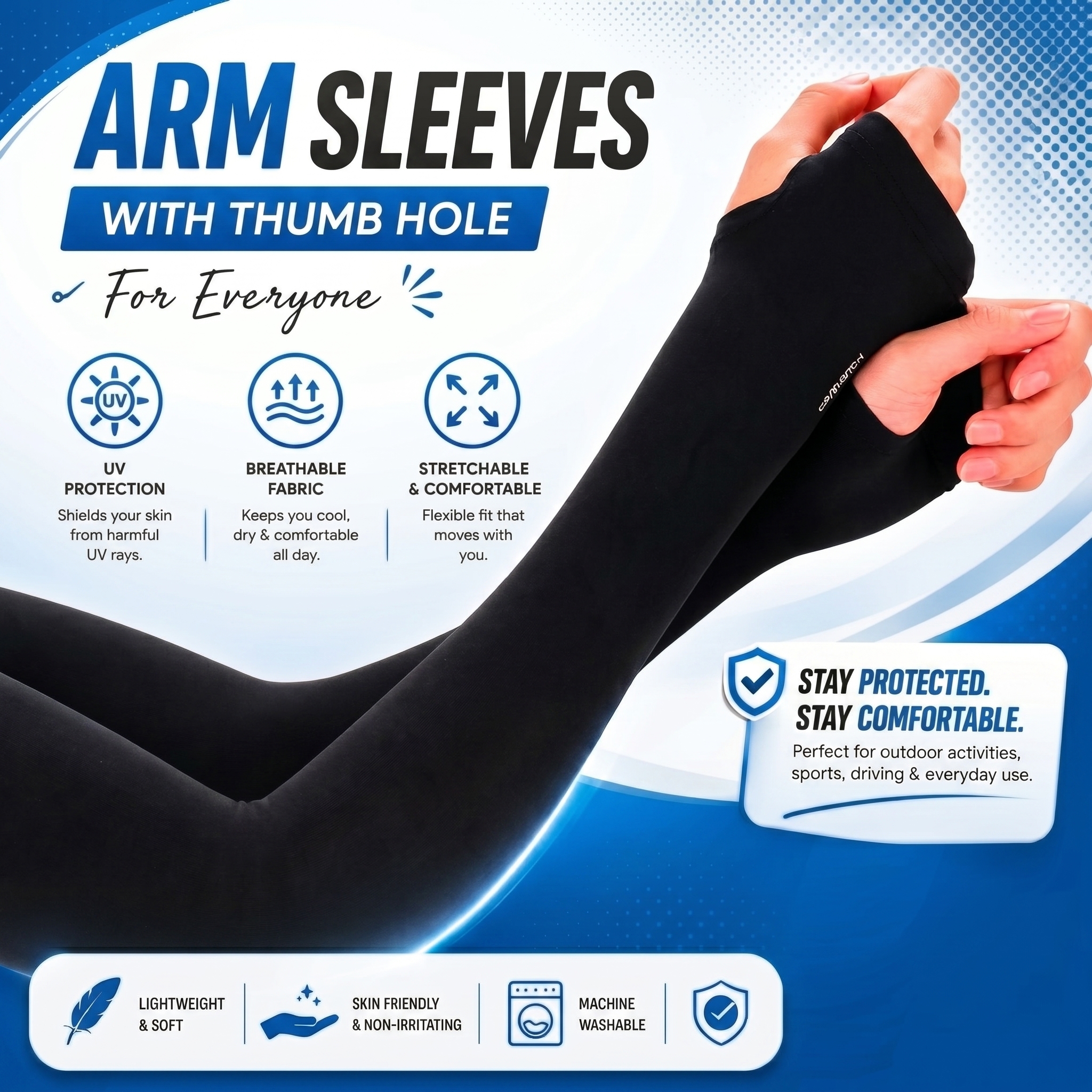 Code Sleeves For Arms For Girls | Thumb Hole UV Protection Cooling Arm Sleeves Stretchable Summer Outdoor Wear