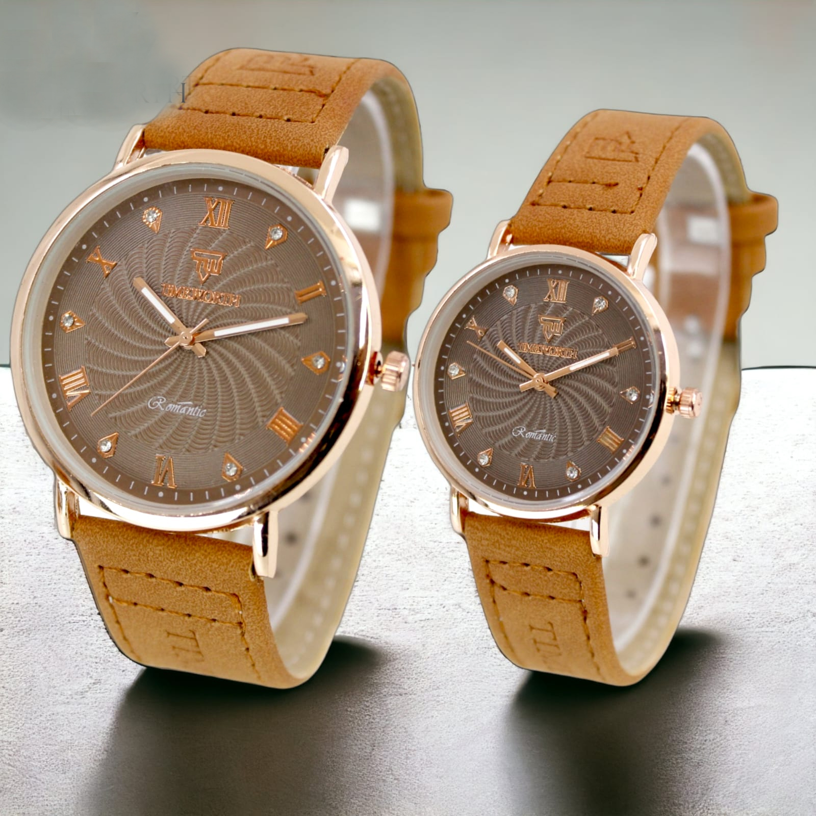 Fashionable Watches pack of 2 Precious Look Casual/Formal Round Black Premium Artificial Leather Watch For Couple, Couple Watches