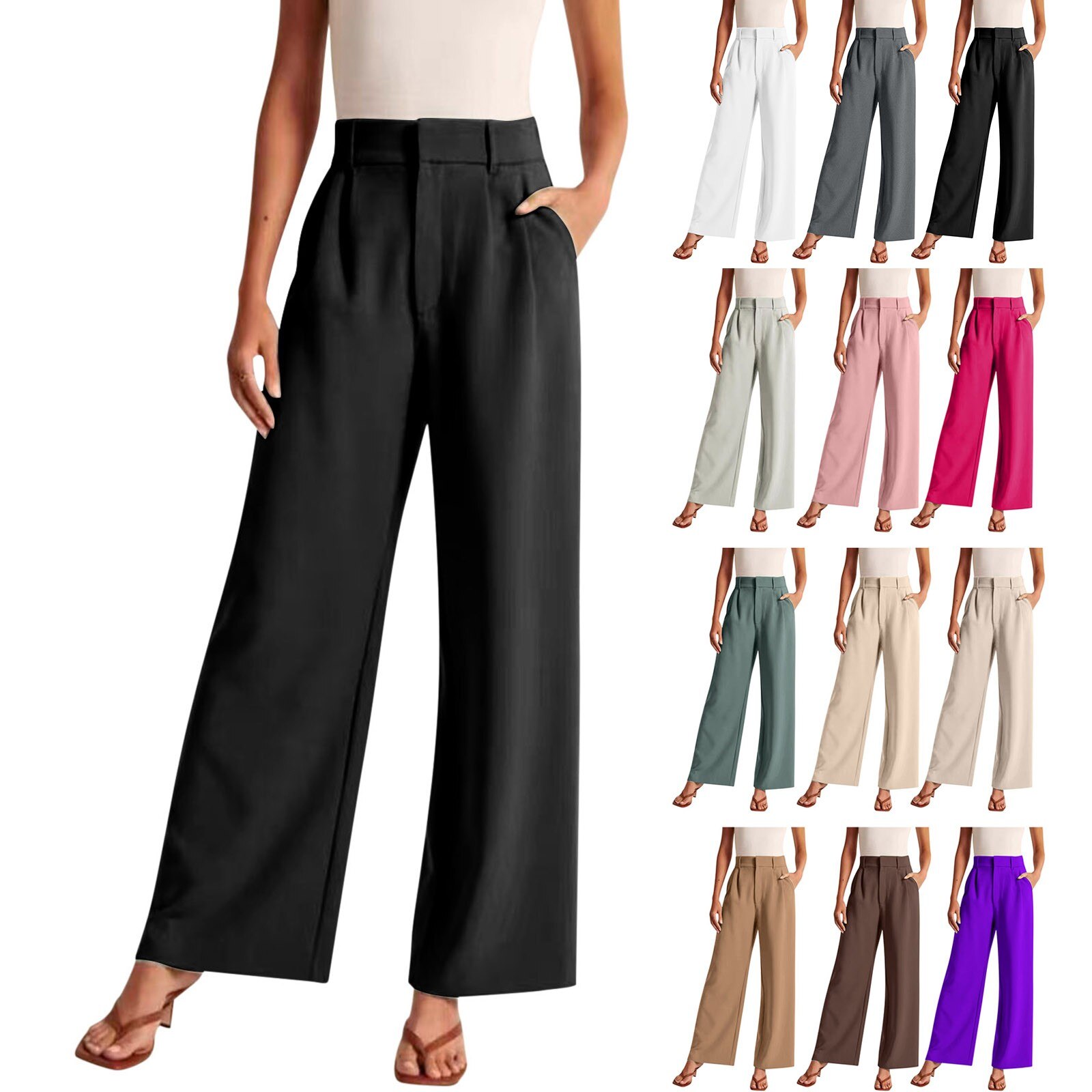 Reduce Price RYRJJ Wide Leg Pants for Women Work Business Casual High  Waisted Dress Pants Comfy Flowy Trousers Office(Khaki,S)