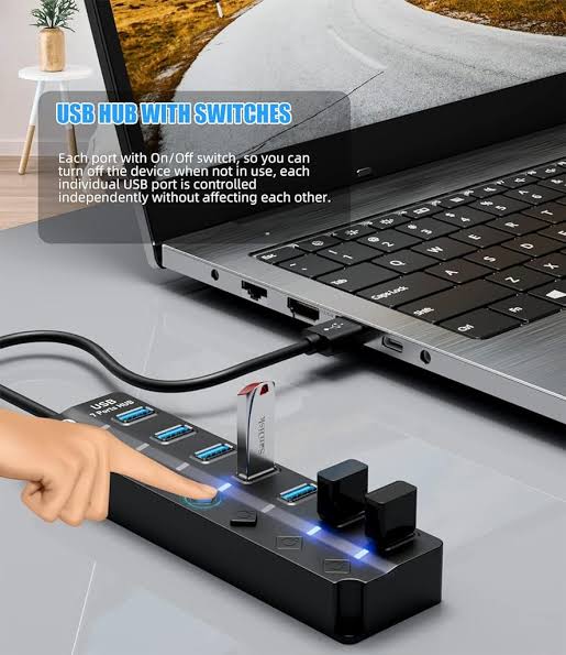 4 / 7 Port USB 3.0 Hub Multi Splitter Charger Power Adapter Multiple Expander Hubs With Switch For Laptop