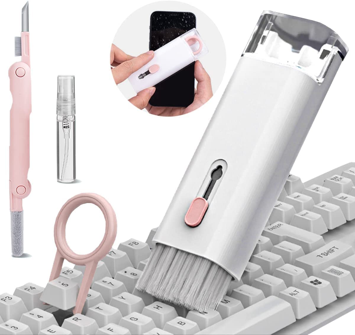 7-in-1 Computer Keyboard Cleaning Brush Kit| Portable 7 in 1 Electronics Keycap Puller Kit| Multifunctional Computer Gap Cleaning Tool Set for Laptop| PC Monitor| Earbuds| IPad Cell Phone| Bluetooth Earphones| Office Gadgets Cleaner Airpods Tablet Macbook