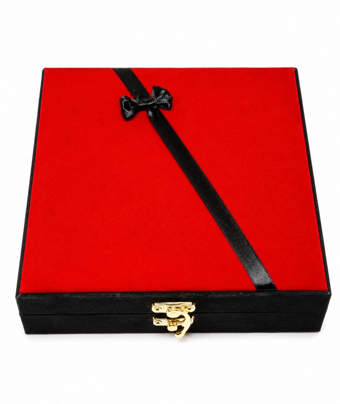 Luxury Velvet Locket Set Box | Necklace & Pendant Gift Box | Premium Jewelry Packaging Case with Golden Lock | Red Black