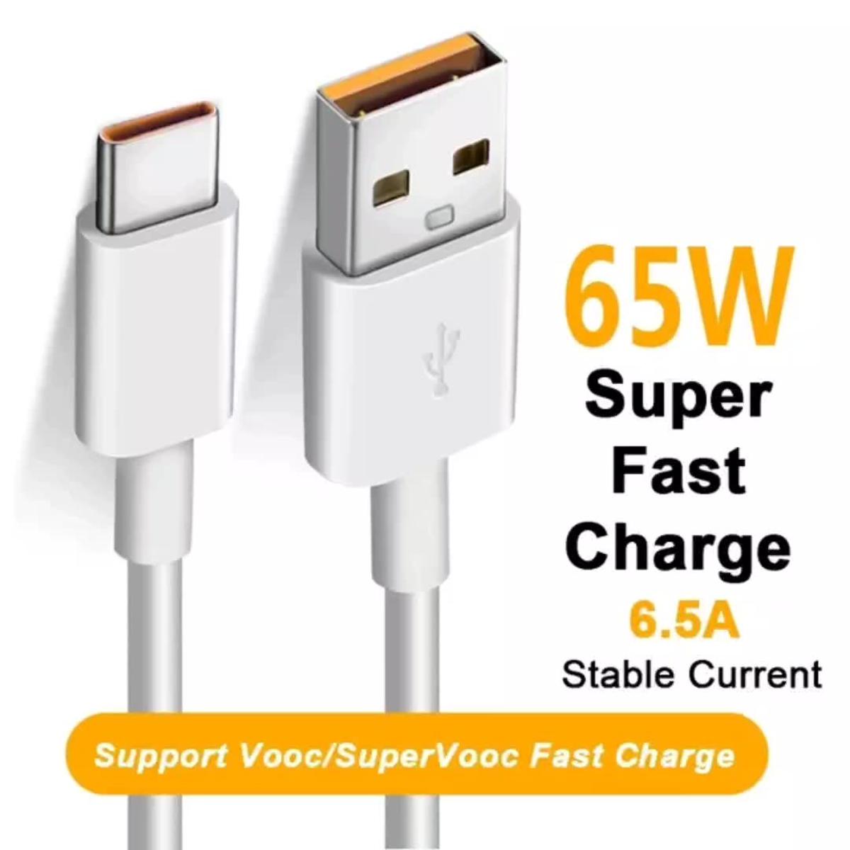 66 Watt Branded USB to Type C Cable - 100% Original USB A to USB C 6 amp Super Fast Turbo Charging Cord Compatible with all Android Mobile Phones Charging & Data Transfer Cable Type-C High Speed Data Cable White price in Pakistan