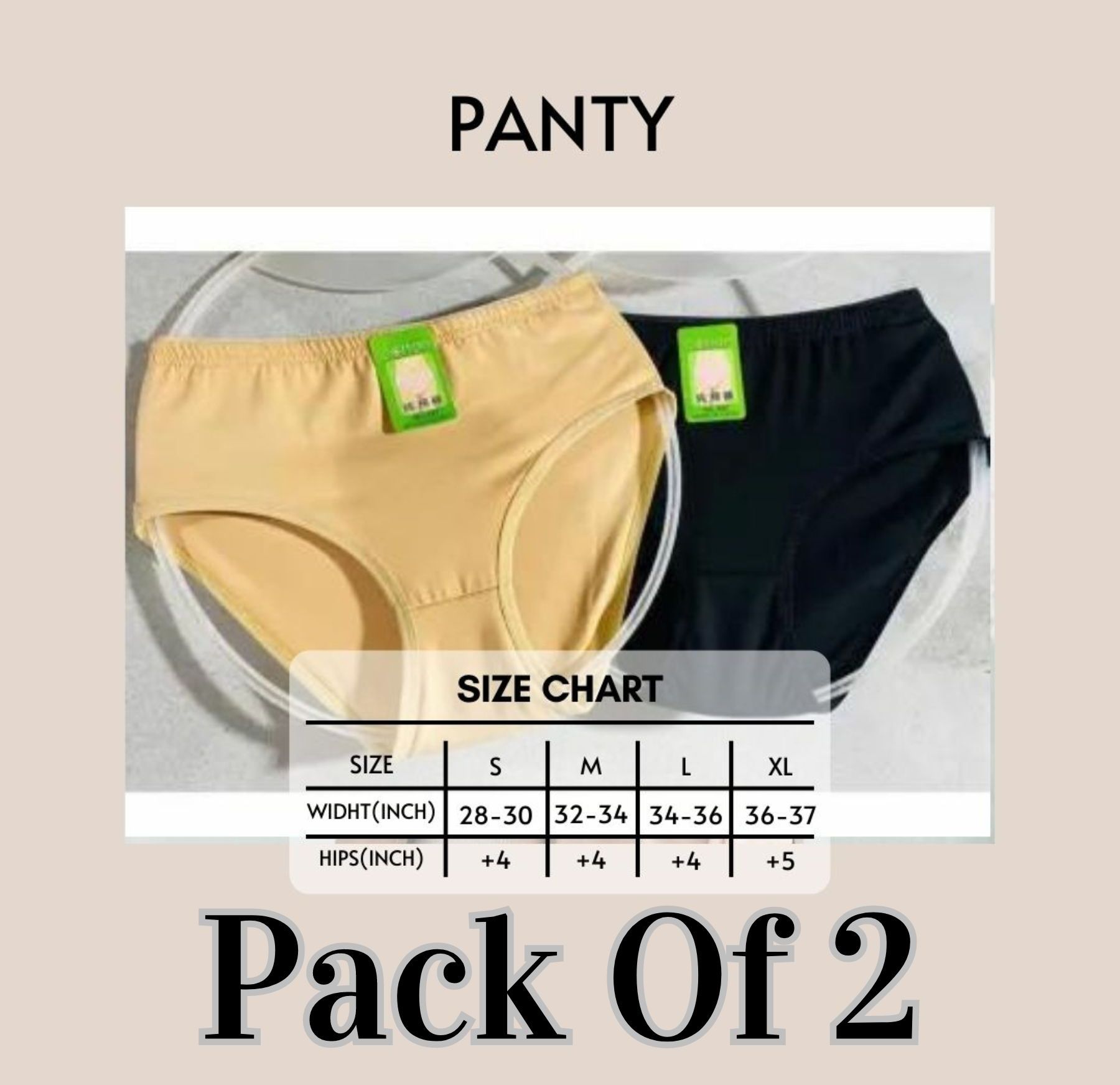 Pack of 2 Soft Cotton Jersey Underwear Panties for Girls & Women - Black & Skin Color