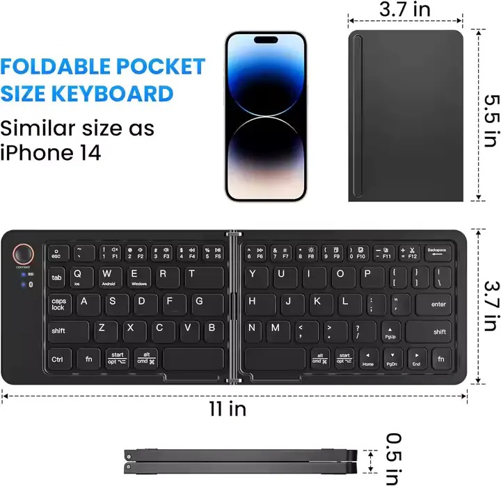 B023 11-inch Foldable & Rechargeable Bluetooth Keyboard