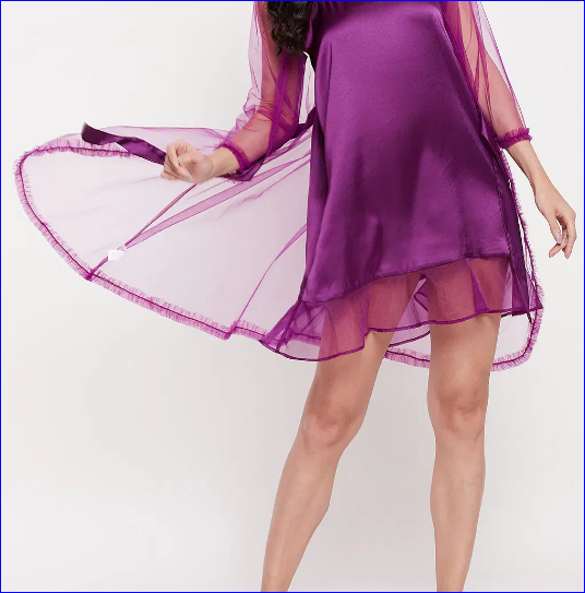 Short Night Dress Robe Set in Purple Colour