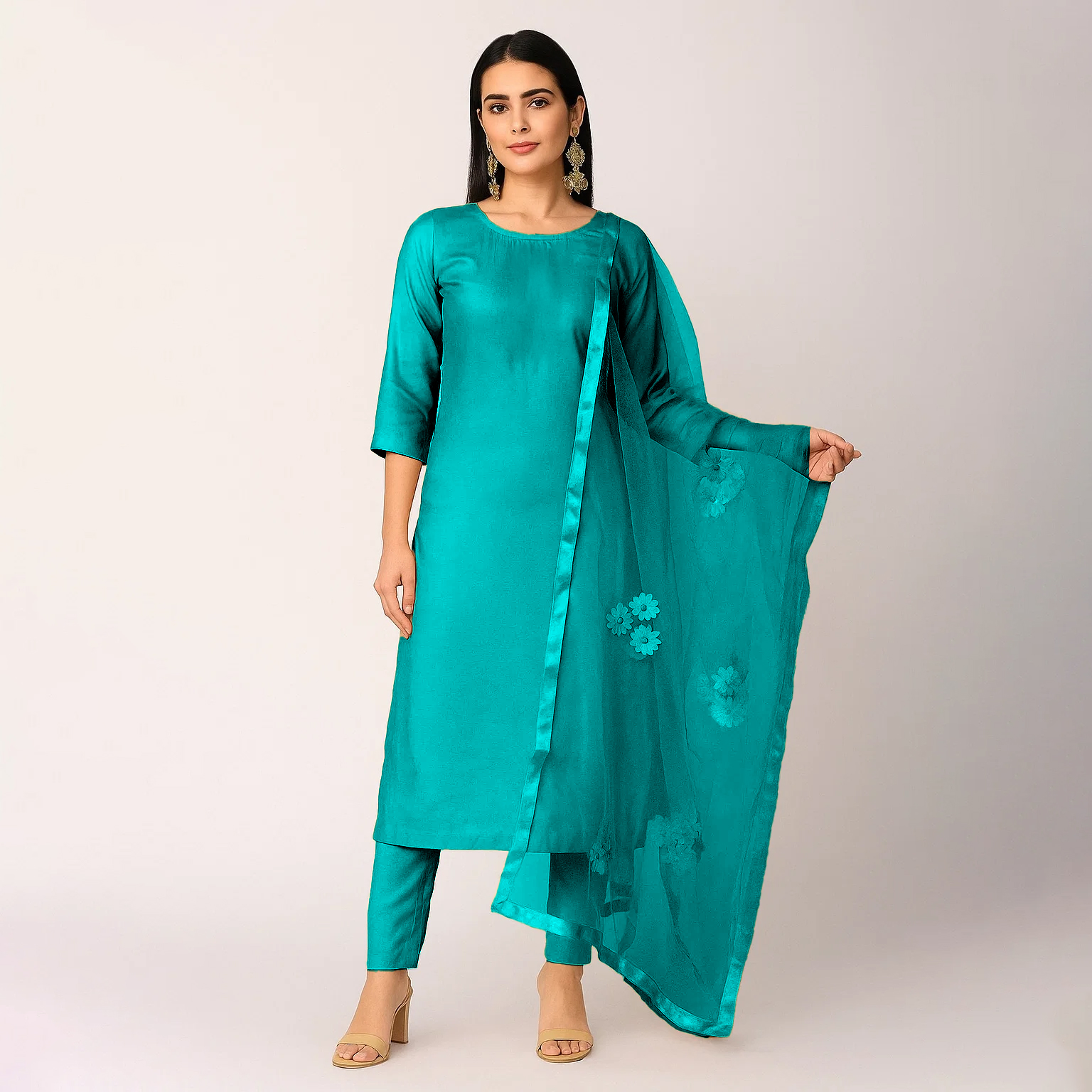 Rubika Fashion Unstitched 3Pc Katan Silk Suit For Women All-Season Silk Fabric, Traditional Formal Style Multiple Color