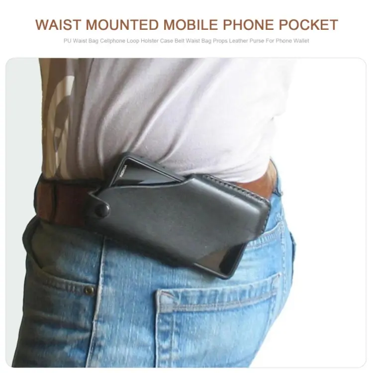 PU Waist Bag Cellphone Loop Holster Case Belt Waist Bag Props Leather Purse For Phone Wallet