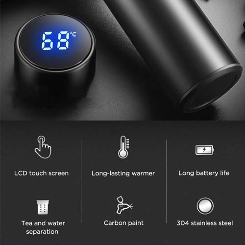 500ML Smart Thermos Water Bottle Led Digital Temperature Display Stainless Steel Coffee Thermal Mugs Intelligent Insulation Cups
