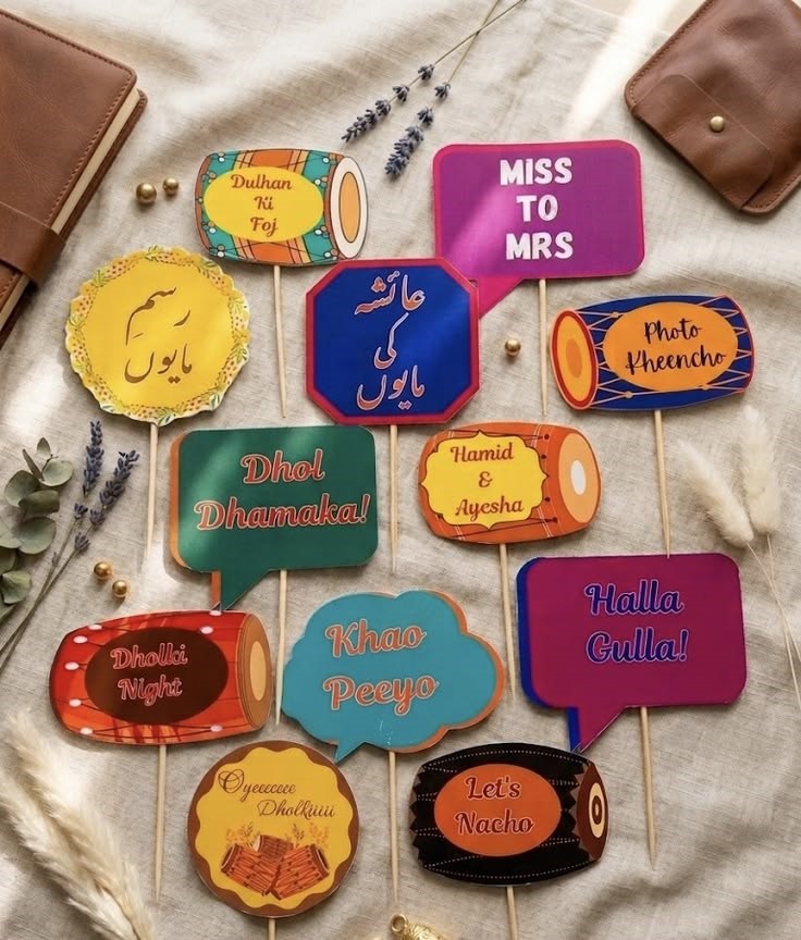 Custom Mehndi Dholki Props & Mithai Toppers | Wedding Shaadi Decoration