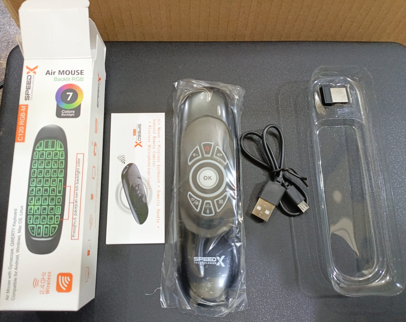 C120 Airmouse Remote with Voice & RGB Lights - Rechargeable Airmouse - C120 Airmouse for LCD - C120 AirMouse for Android Box - Remote Control for Android LED, Smart Tv,  Smart Boxes, PC, Laptops - C120 Remote Control - Airmouse with Keyboard - C120 Remote