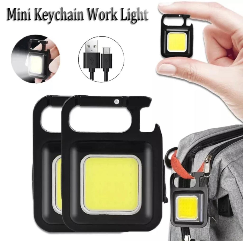 New Multifunction COB Rechargeable Keychain Mini Small High power Flashlight 3 Light Modes Portable Pocket work Light Key chain with Collapsible Folding Bracket Bottle Opener and Strong Magnet Base for Fishing Walking,Outdoor Recreation Hiking and Camping