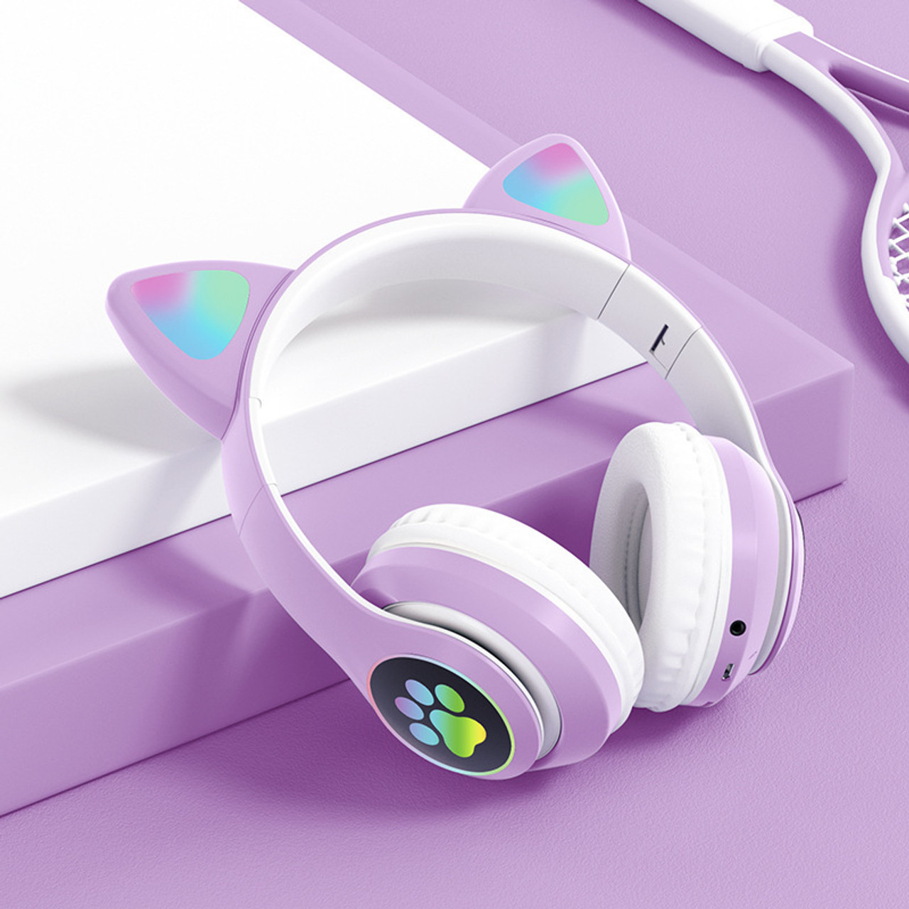 New STN 28 Cat Ear Bluetooth 5.0 Stereo Headset with RGB Lighting, Microphone, TF Card Support, and Universal Compatibility