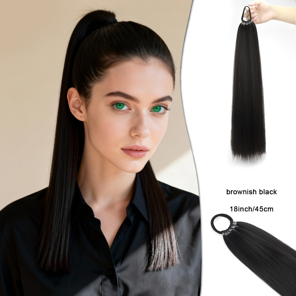 Ponytail Hair Extension for Girls – Hair Pony Extension with Elastic Bands, Straight 28 Inch Long