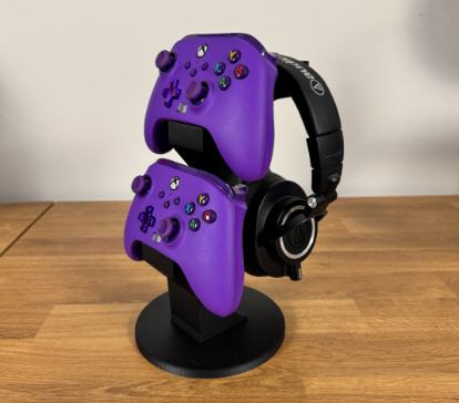 Dual Controller & Headset Stand Holder | Compatible with PS & Xbox Style Controllers | Gaming Desk Organizer