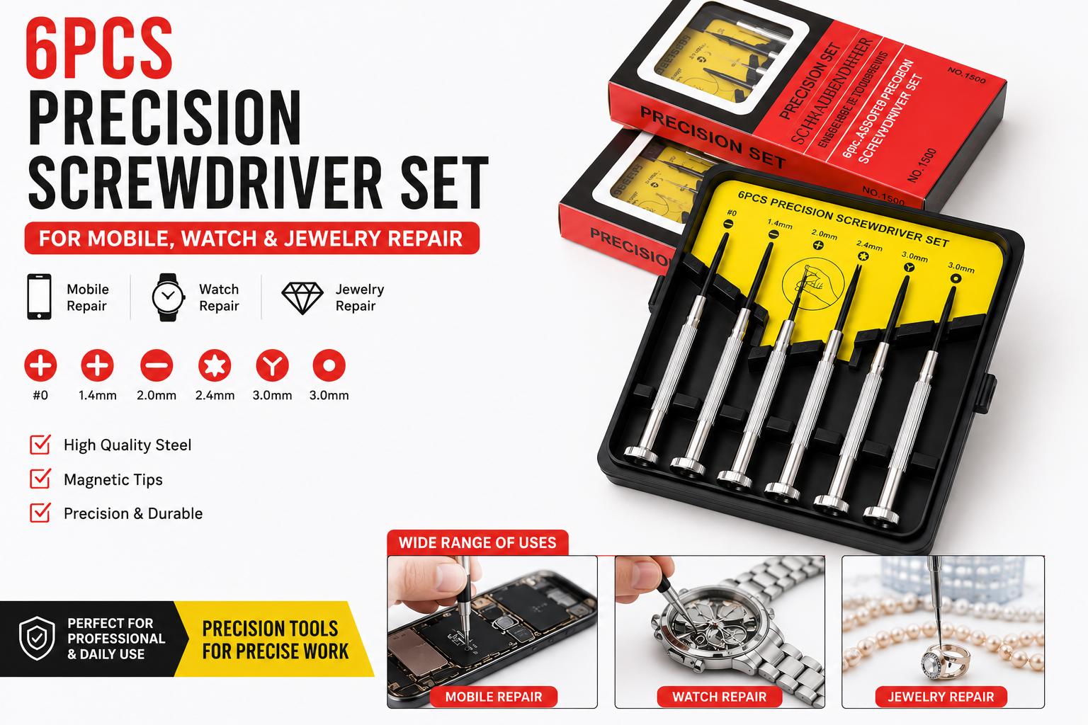 6PCS Precision Screwdriver Set for Mobile, Watch & Jewelry Repair | Mini Magnetic Repair Tool Kit | High Quality Steel Screwdrivers- Arsi Wholesale Hub