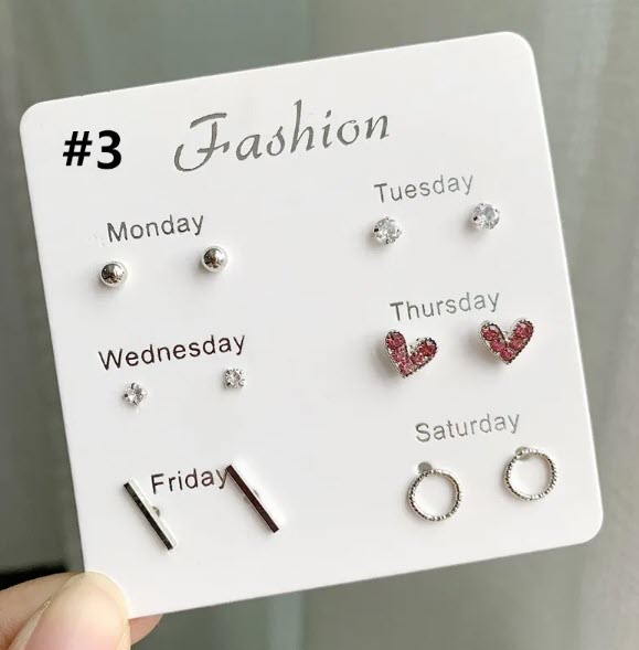 Pack of 6 Pair of earrings for Girls Heart Star Mini Earrings Set Fashion Girl Small Jewelry Square Leaf Pearl Stud Earring Sets Lady Mini Jewelry Good Quality Alloy Material