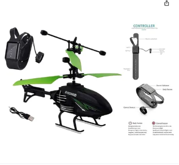 Comes Up Watch Helicopter Controlled by Wrist Band Remote (Watch Type with Hand Motion Detector Sensor and Unbreakable Powerfull Body//Colourfull Watch Helicopter by Seller STR Online STR