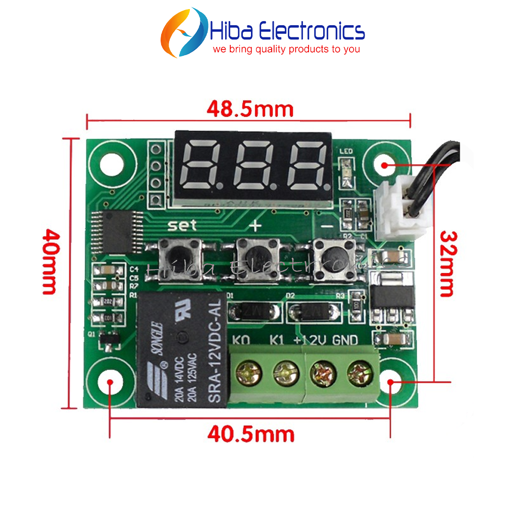 W1209 Digital Temperature Controller Module DC 12V with Waterproof Sensor, 20A Relay & LED Display
