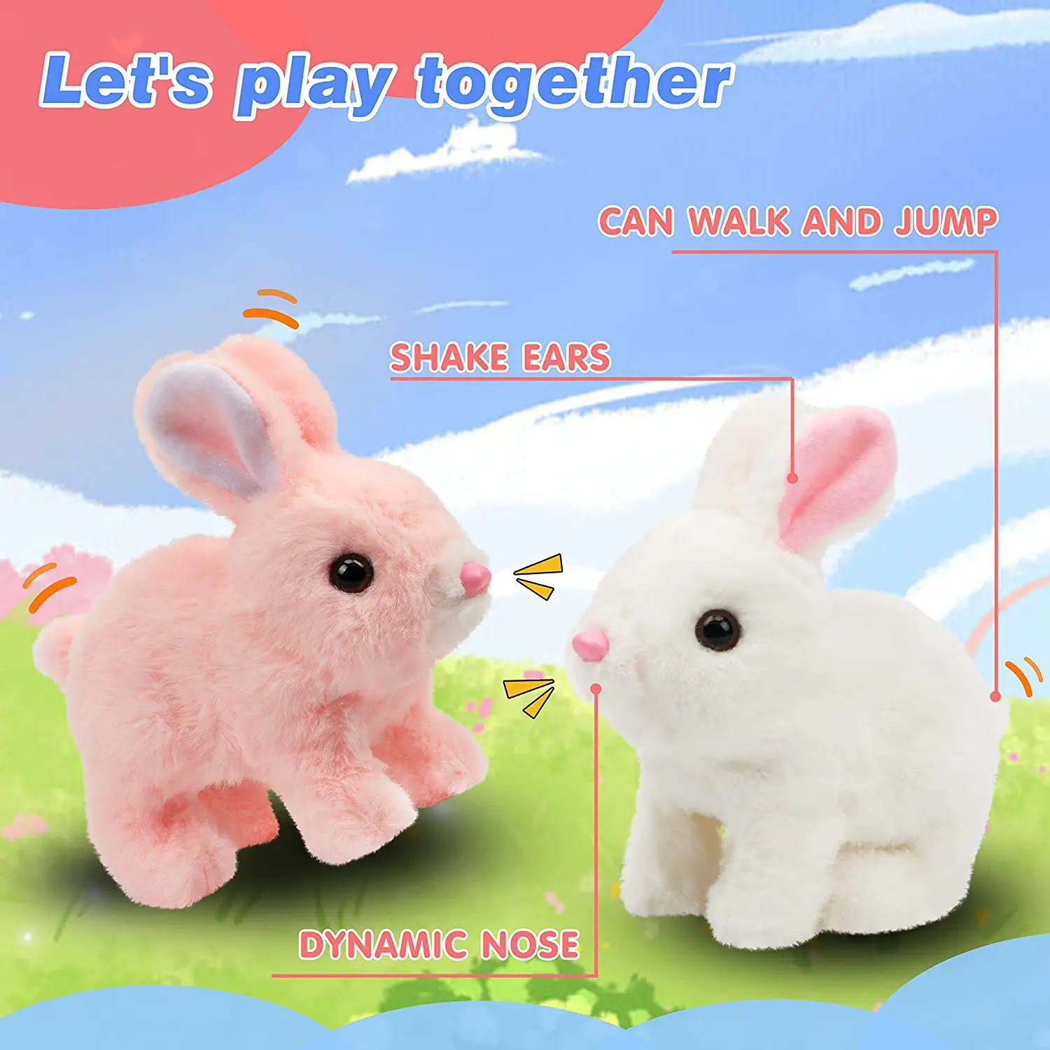 Interactive Walking Talking and Jumping Rabbit Bunny Toy for Kids Battery Operated Plush Rabbit with Wiggle Ears Twitching Nose and Hopping Action Educational Gift for Boys and Girls Soft Cuddly Plush