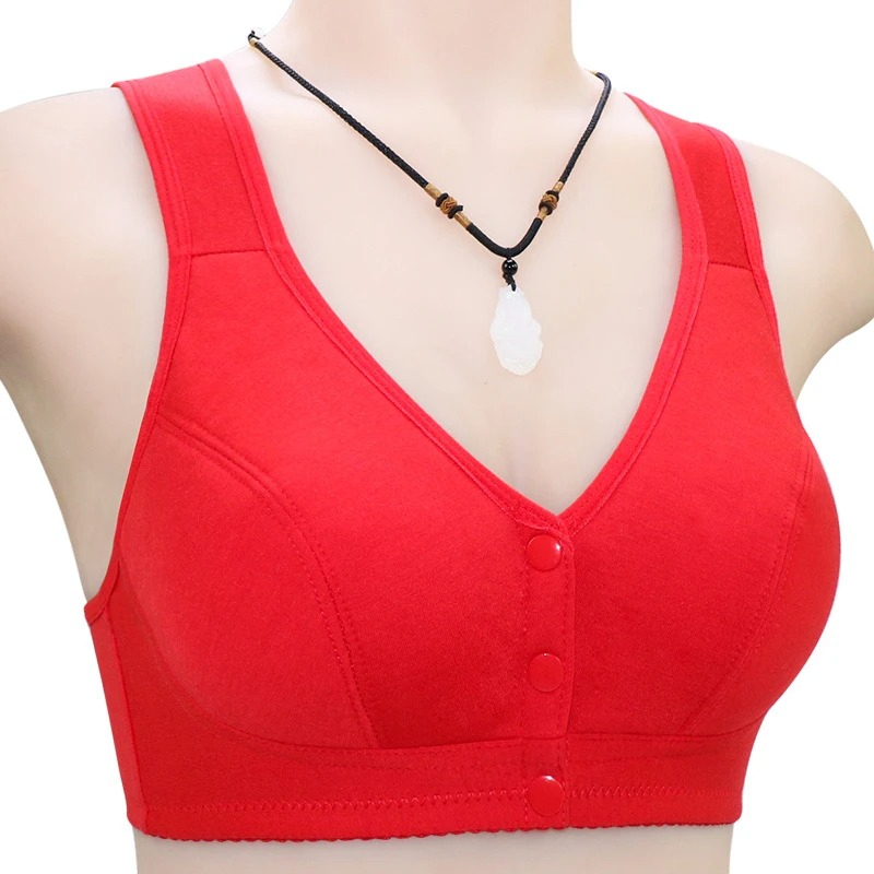 3 Button Front Opening Cotton Maternity Nursing Bra Breast Feeding Non Padded Cotton Material Wireless Front Closure Bra - Random Color