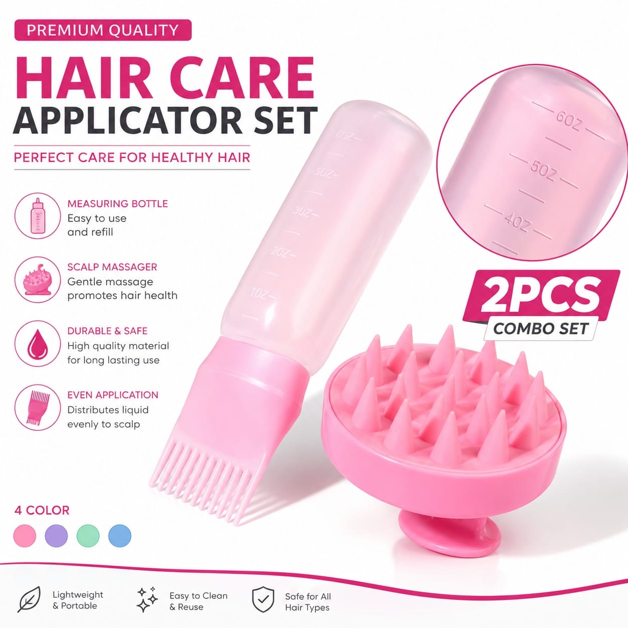 Pack of 2 Hair oil applicator comb bottle with Silicone Scalp Massage Shampoo Brush Scalp Hair Scrubber
