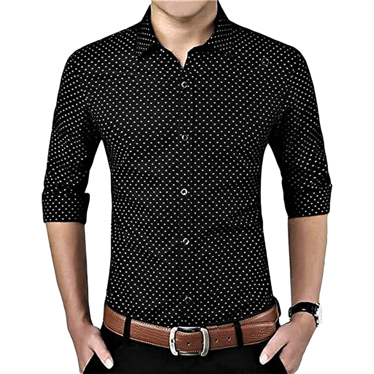 Men Long Sleeve Shirt Men's Polka Dot Casual Shirt