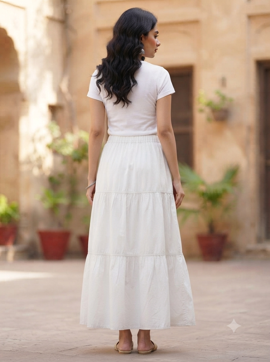 Multi Layered Tiered Summer Cotton Maxi Skirt for Women – Flowy Long Skirt with Elastic Waist (XS to XXL)