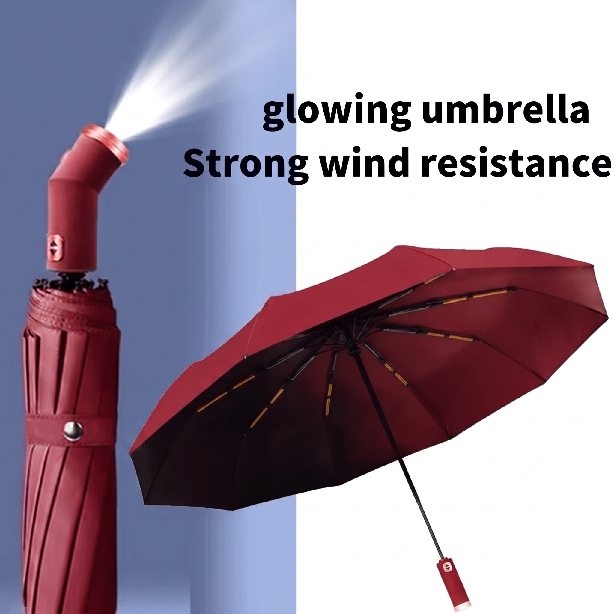 Automatic Folding Umbrella with Flashlight LED Flashlight Glowing Umbrella - Windproof Folding Umbrella with Night Safety Light, UV Protection & Strong Wind Resistance