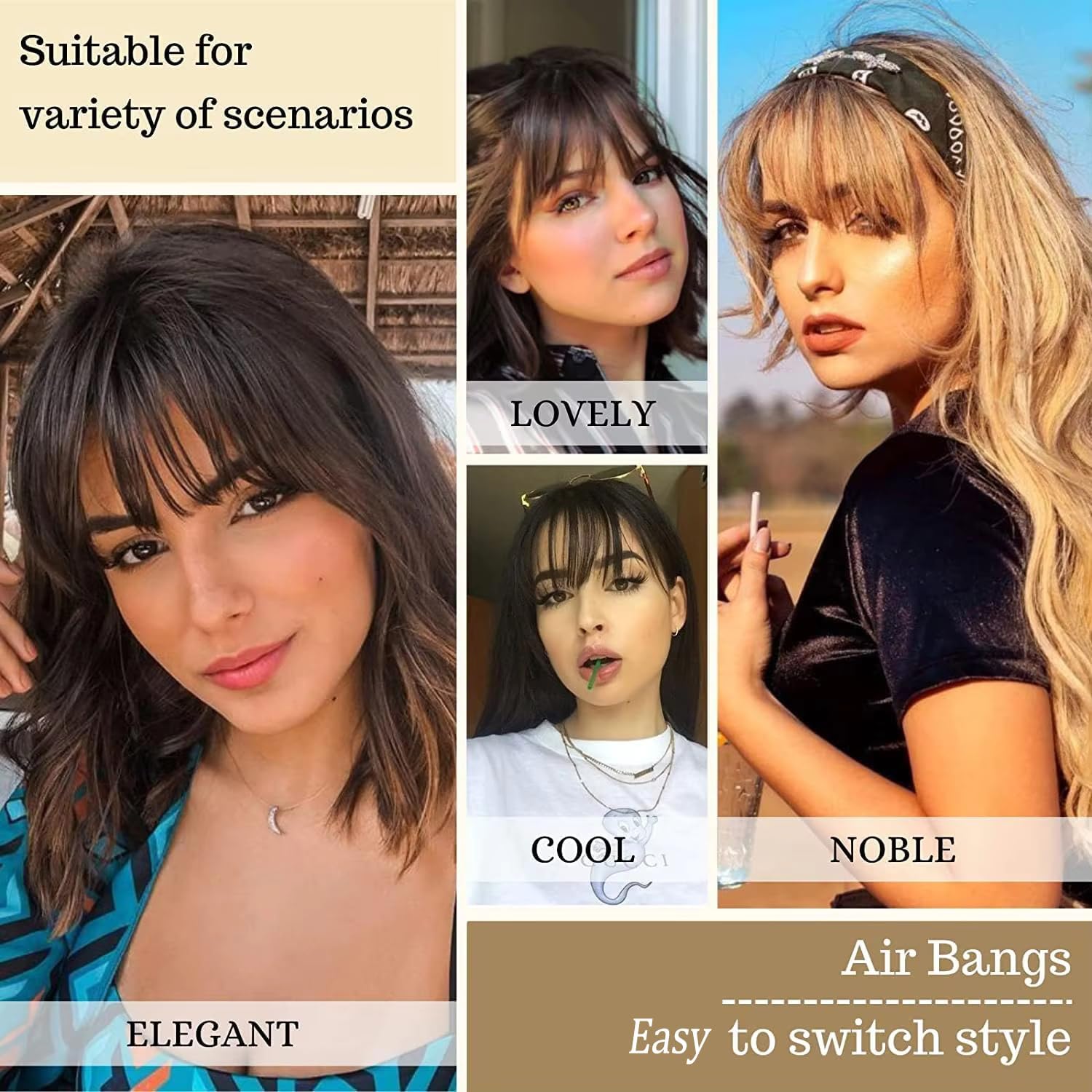 Clip in Hair Extension Fringe Front Bangs w/ Hair Temples