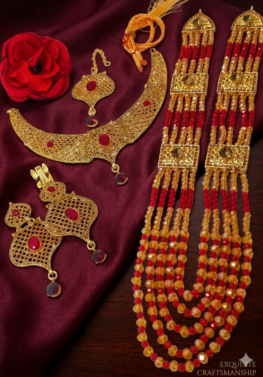 Jewellery collection Golden Crystal Girls Jewellery Set With Cristal Mala For Women Trendy Fashion 0015.