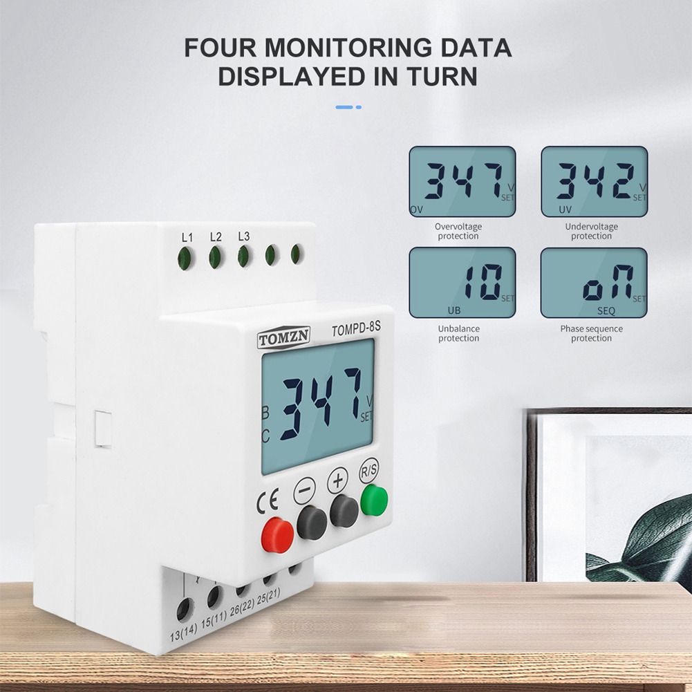 3 Phase Din Rail Voltage Relay Adjustable Under Over Voltage Protector ...