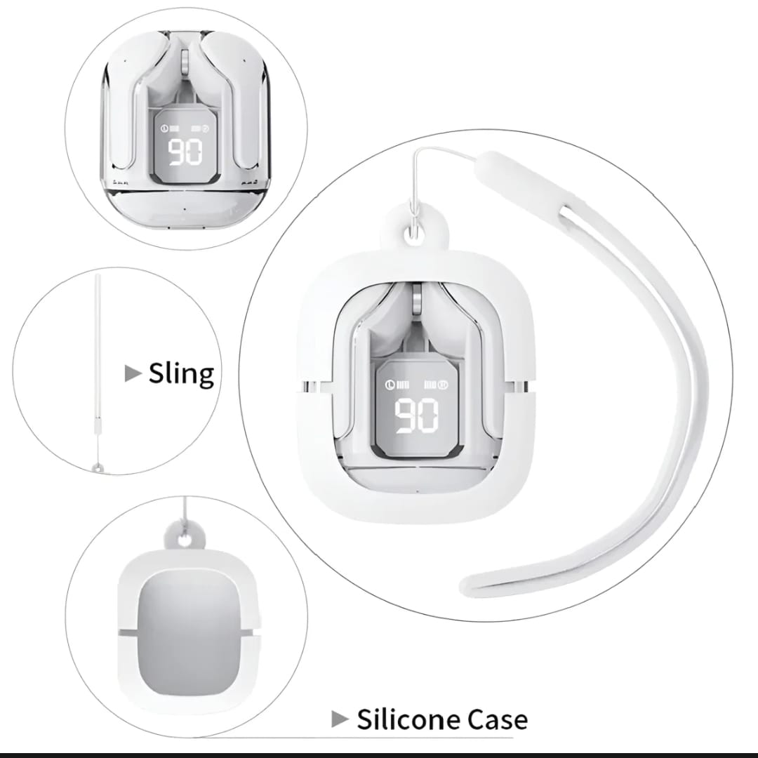 TWS Air 31 Wireless Bluetooth 5.3 Transparent Earbuds – Gaming Mode, Low Latency, Deep Bass, Touch Controls, Stylish LED Indicator, 30H Playtime, Fast Charging Case, Comfortable Fit, Universal Compatibility – Best Budget TWS Earbuds 2025
