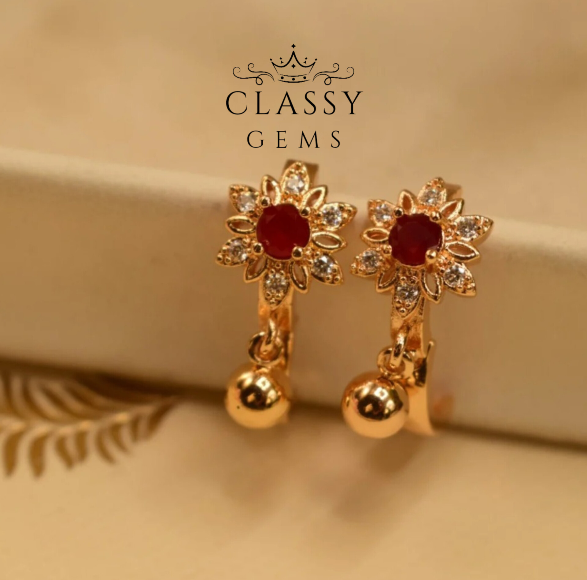 Stylish Gold with red stone  Earrings For Girls/Women. Earrings Set/ classygems/Earrigs/ Jewellery for girls.Weeding Jewellery.